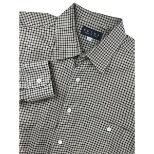 Sulka Mens L Button Down Shirt Made in Italy Cotton Micro Houndstooth Tan Black